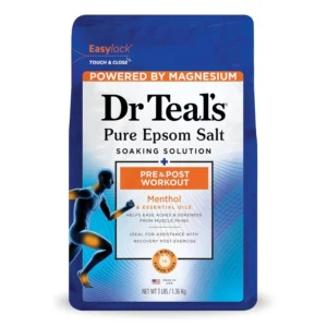 A bag of Dr Teal's Epsom Salts for pre and post workout use to ease aches, soothe muscles, relieve sprains and exfoliate skin.