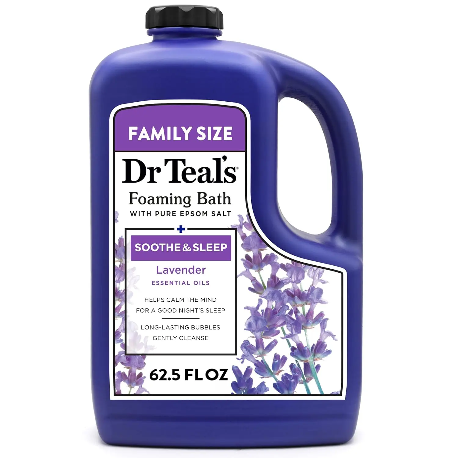 Dr Teal's Soothe & Sleep Lavender foaming bath with pure Epsom salt is infused with essential oils to gently cleanse, refresh skin, and promote relaxation.