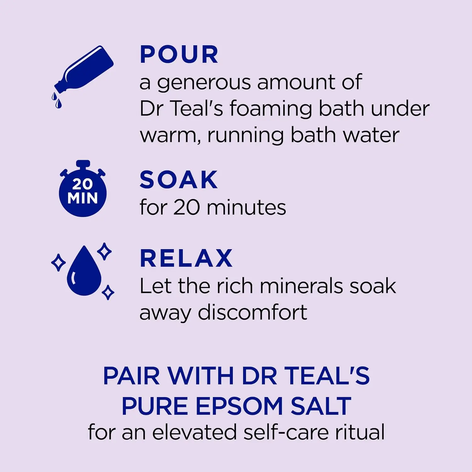 Dr Teal's Soothe & Sleep Lavender foaming bath with pure Epsom salt is infused with essential oils to gently cleanse, refresh skin, and promote relaxation.
