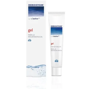 This is a 25ml tube of Xerostom saliva substitute gel with Saliactive formula, providing natural and mild flavored relief for very dry mouths and xerostomia.