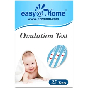 Easy@Home ovulation test strips for women trying to conceive, with 25 LH tests included for accurate ovulation prediction using urine samples.