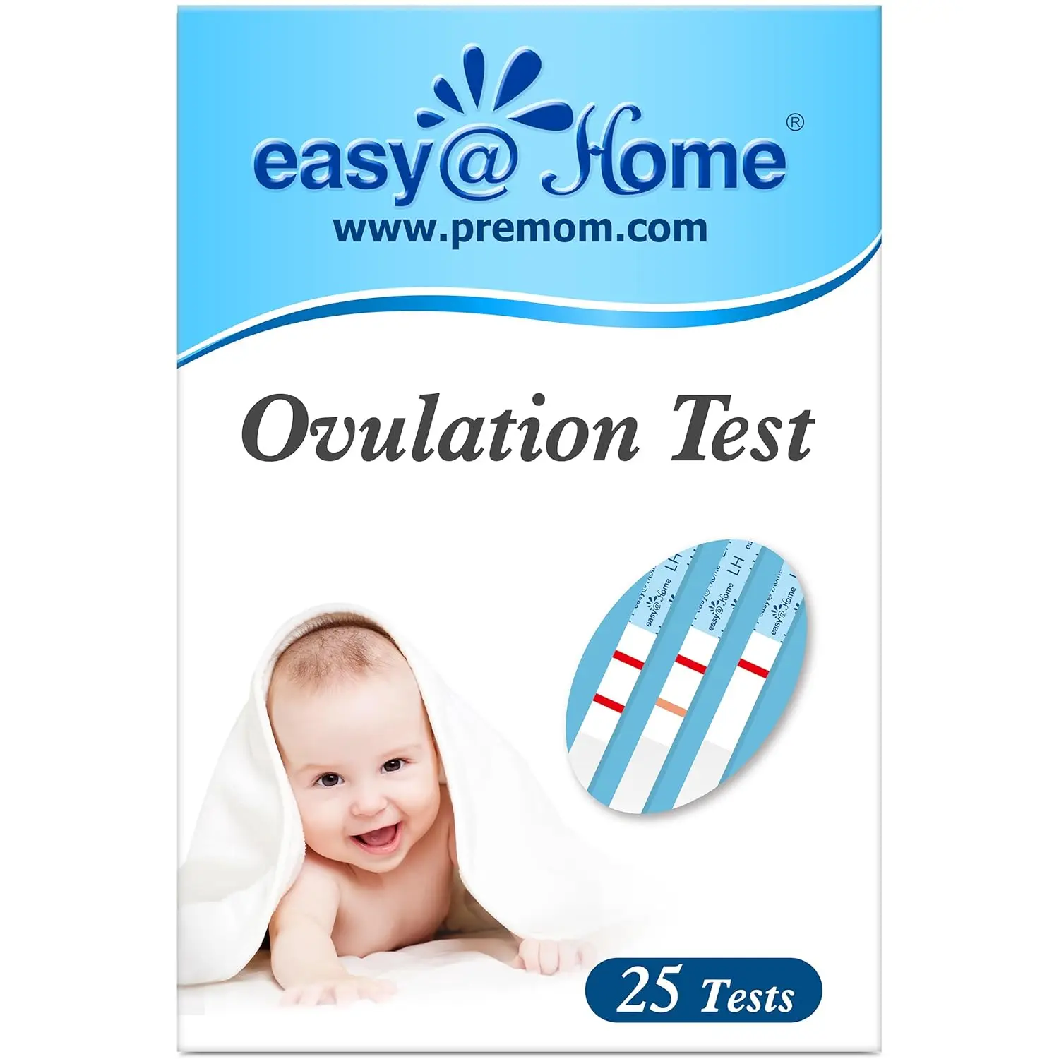 Easy@Home ovulation test strips for women trying to conceive, with 25 LH tests included for accurate ovulation prediction using urine samples.