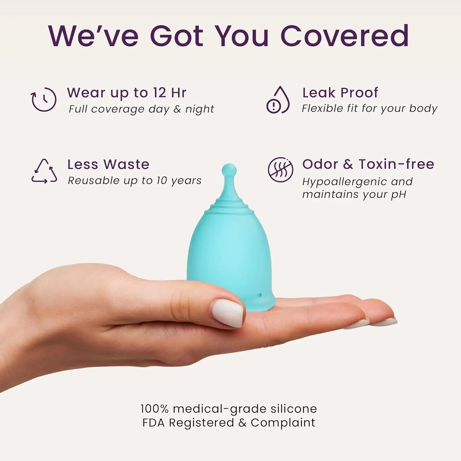 EcoBlossom menstrual cup kit offers a sustainable and leak-proof alternative to tampons and pads for up to 12 hours of comfortable, interruption-free period protection.