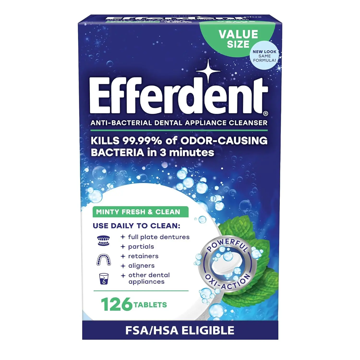 Efferdent Retainer Cleaner Tablets Minty Fresh 126 Count