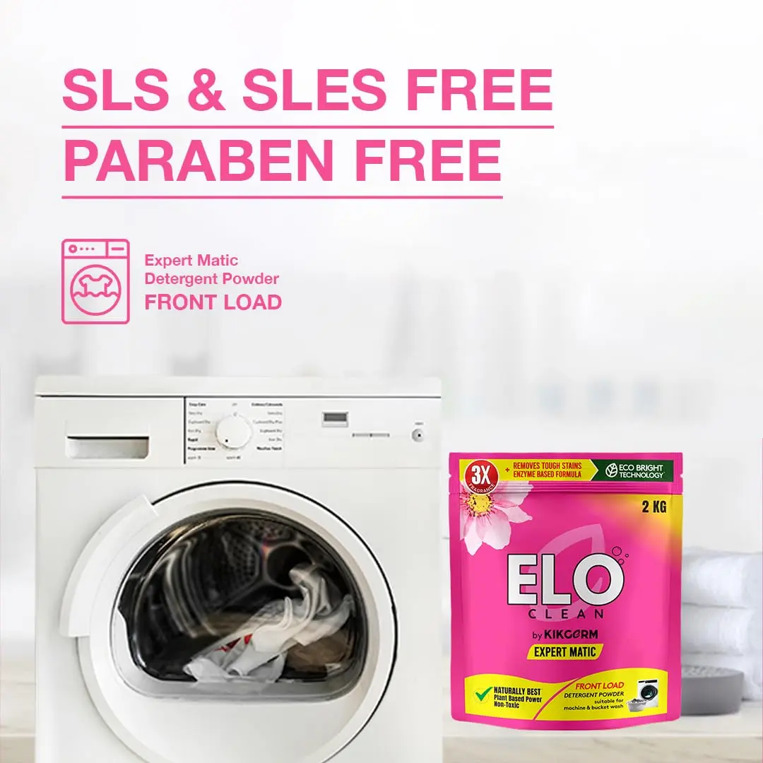 ELO Clean plant-based detergent powder effectively removes tough stains while being gentle on clothes and the environment.