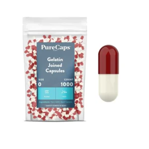 Scarlet red and white empty gelatin capsules size 0 for DIY pill filling and creating custom supplements at home.