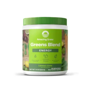 Amazing Grass Energy Lemon Lime Green Superfood powder is a green superfood supplement with Yerba Mate and Matcha for clarity and well-being, perfect for shakes, smoothies, water, or juices.