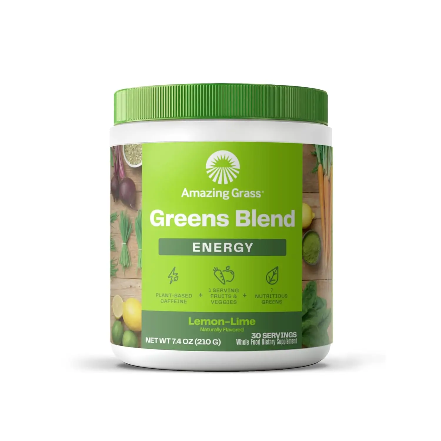 Amazing Grass Energy Lemon Lime Green Superfood powder is a green superfood supplement with Yerba Mate and Matcha for clarity and well-being, perfect for shakes, smoothies, water, or juices.