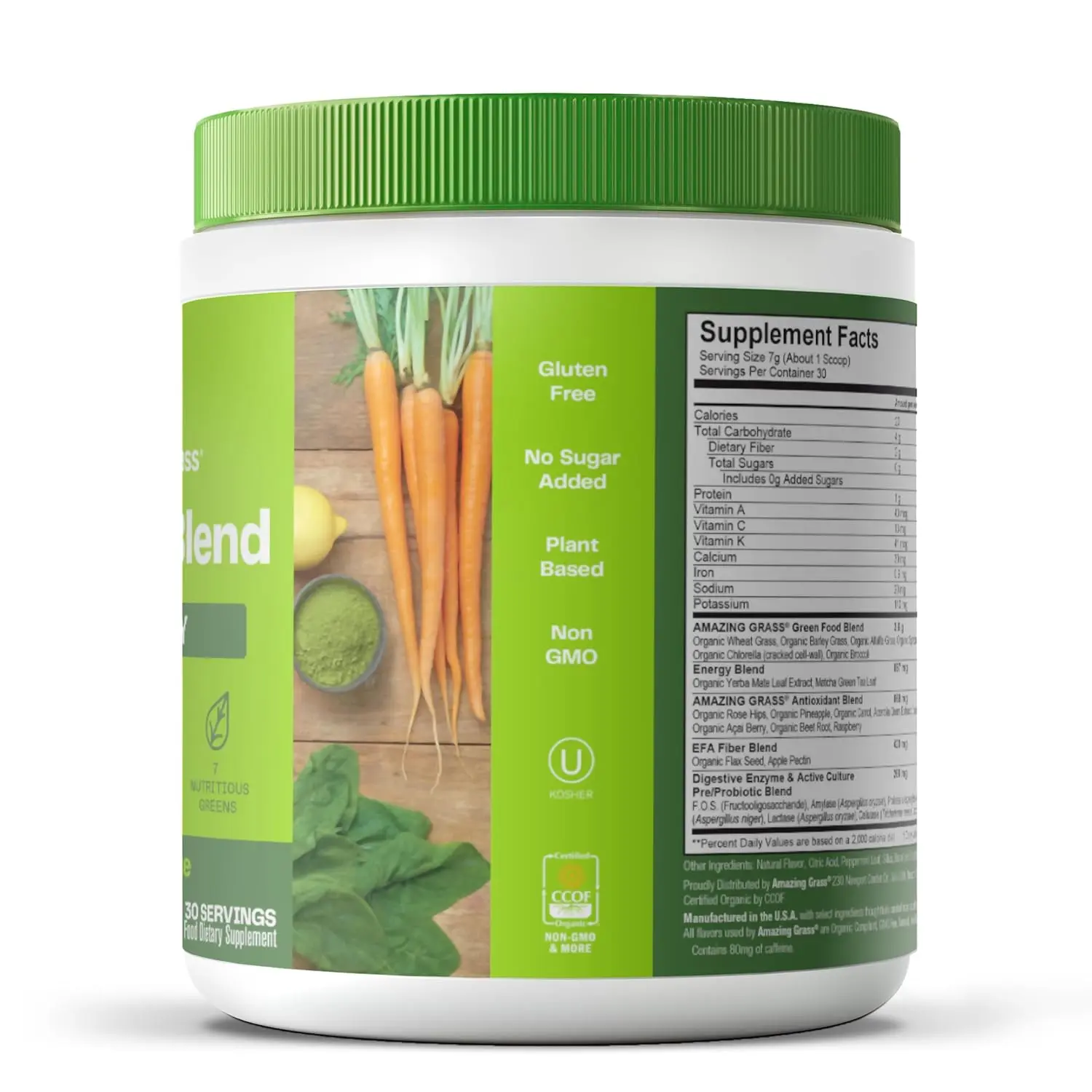 Amazing Grass Energy Lemon Lime Green Superfood powder is a green superfood supplement with Yerba Mate and Matcha for clarity and well-being, perfect for shakes, smoothies, water, or juices.