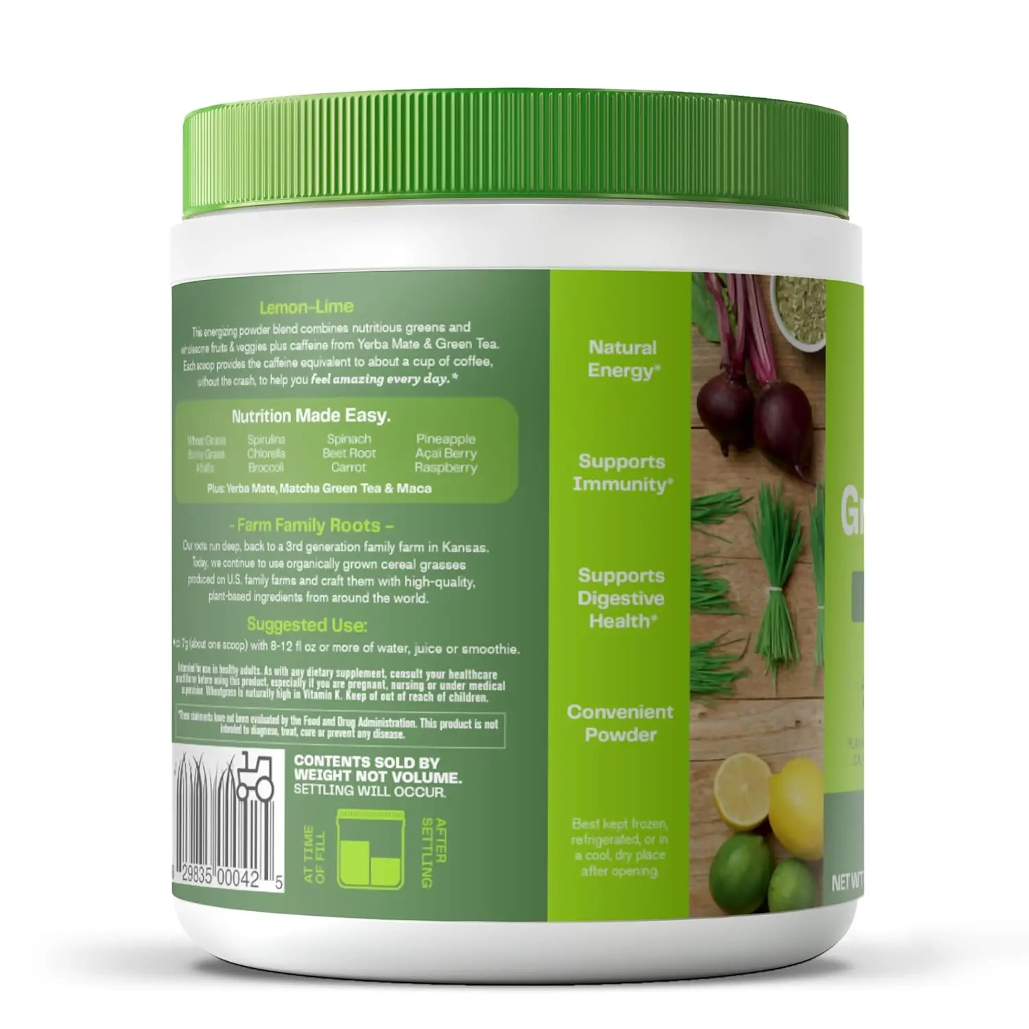 Amazing Grass Energy Lemon Lime Green Superfood powder is a green superfood supplement with Yerba Mate and Matcha for clarity and well-being, perfect for shakes, smoothies, water, or juices.