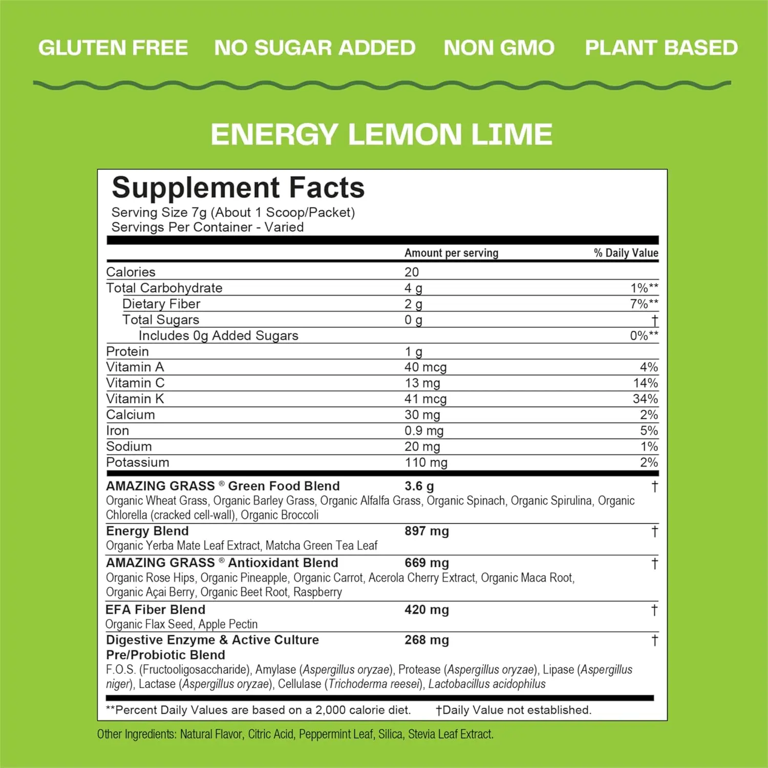 Amazing Grass Energy Lemon Lime Green Superfood powder is a green superfood supplement with Yerba Mate and Matcha for clarity and well-being, perfect for shakes, smoothies, water, or juices.