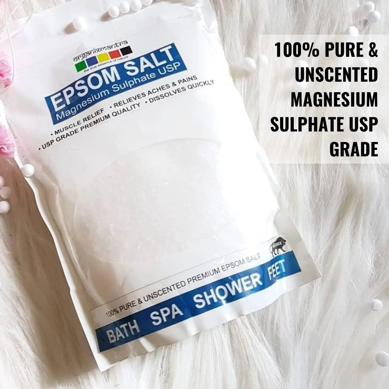 A one kilogram bag of Organix Mantra Epsom Bath Salt provides natural relief for sore muscles and aches.