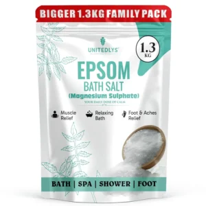 Unitedlys 100% pure Epsom salt for bath and foot soak helps relieve muscle aches, reduce swelling, detoxify, promote healthy skin, and relax the mind.