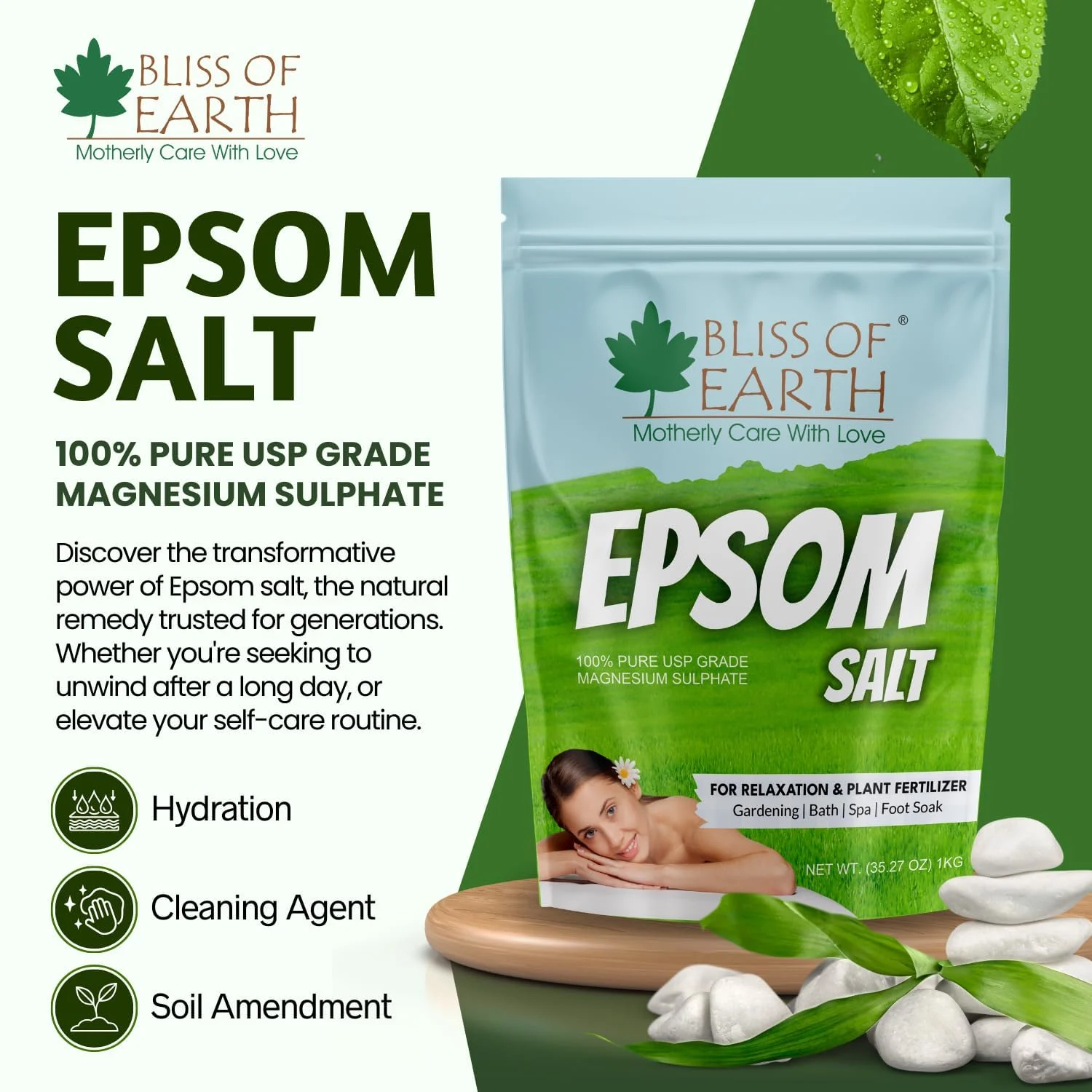 Epsom Salt for Bath, Foot Soak, Muscle Relief 1KG - Image 2