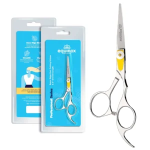 These professional Equinox hair cutting scissors are made with Japanese stainless steel for barbers and hairdressers to easily trim hair and beards.