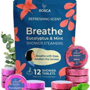 Rosca RO eucalyptus and mint shower steamers release aromatherapy fragrances, providing stress relief and relaxation in your shower.