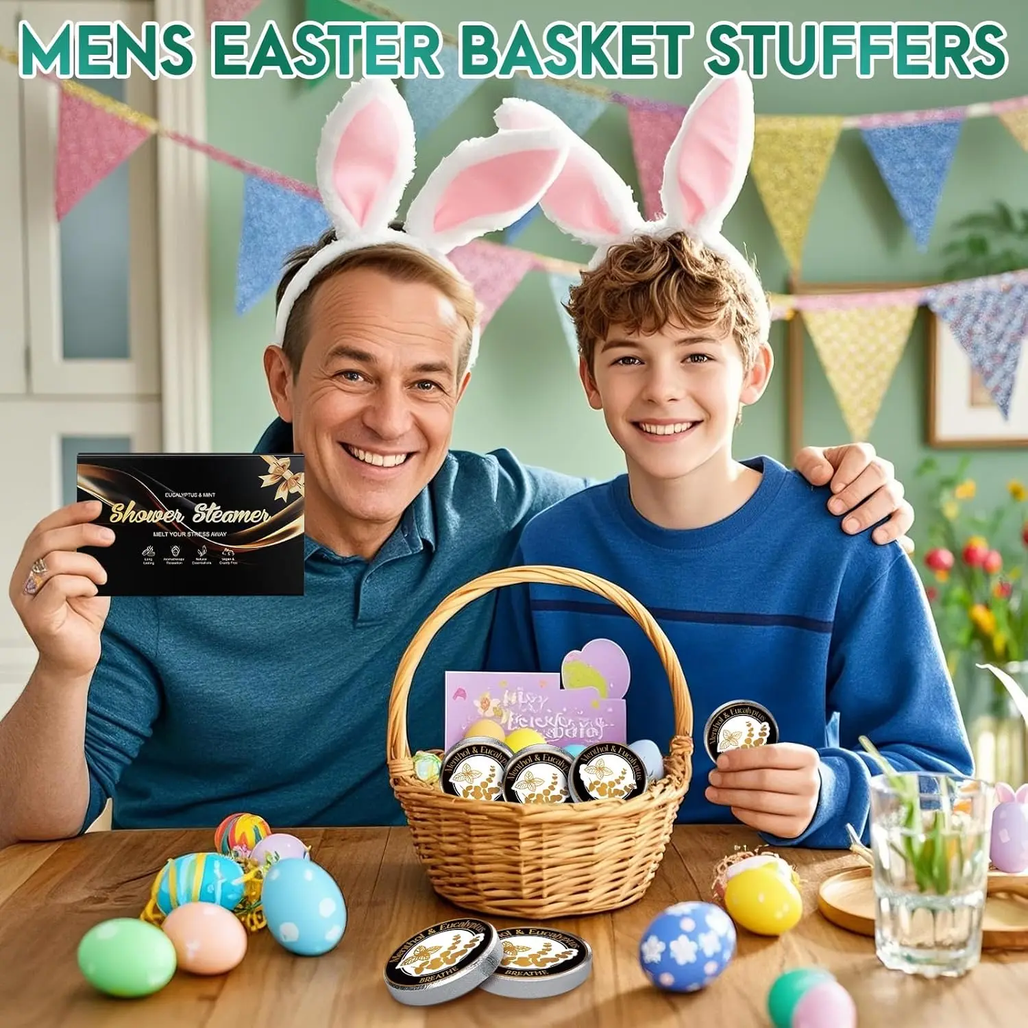 Six eucalyptus and mint shower steamers provide aromatherapy for stress relief and relaxation, perfect for men's self-care gifts.