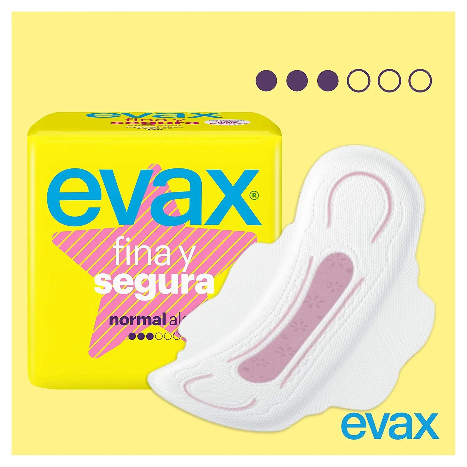 This image shows a 12-count package of unscented EVAX Fine pads with secure normal wings.