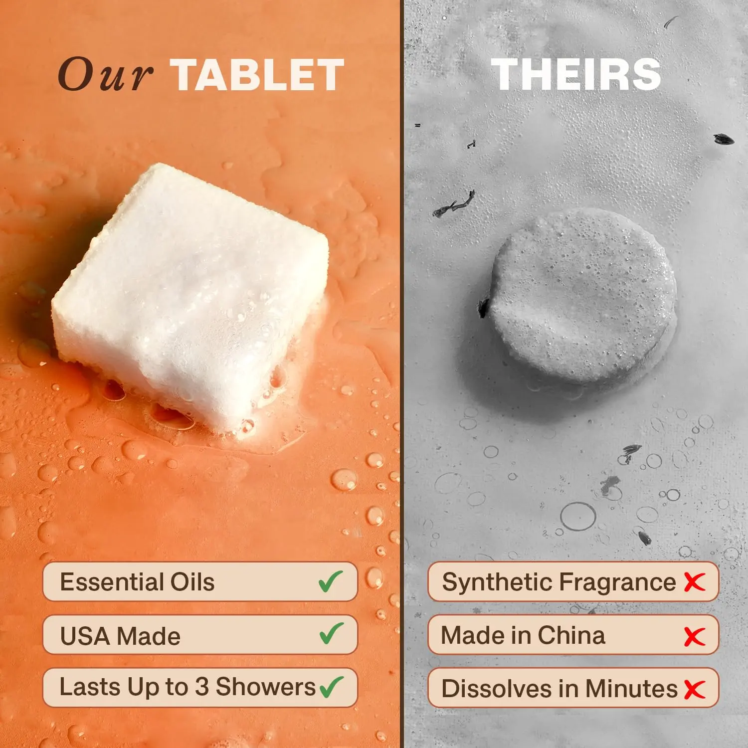 These fall shower steamers release a comforting aromatherapy blend of orange, cinnamon, and fir essential oils for a relaxing home spa experience.