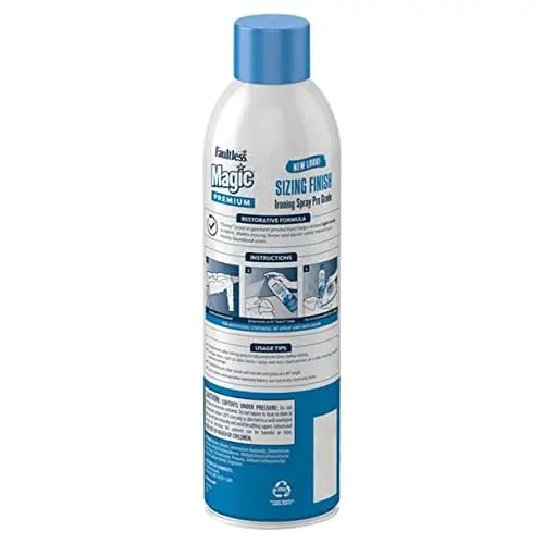 Faultless Magic Sizing spray makes ironing easier by quickly removing wrinkles and adding a light body without stiffness to fabrics.