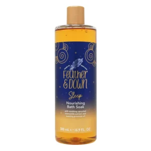 Feather & Down Nourishing Bath Soak with chamomile and evening primrose oil to nourish the body and promote relaxation for a restful sleep.