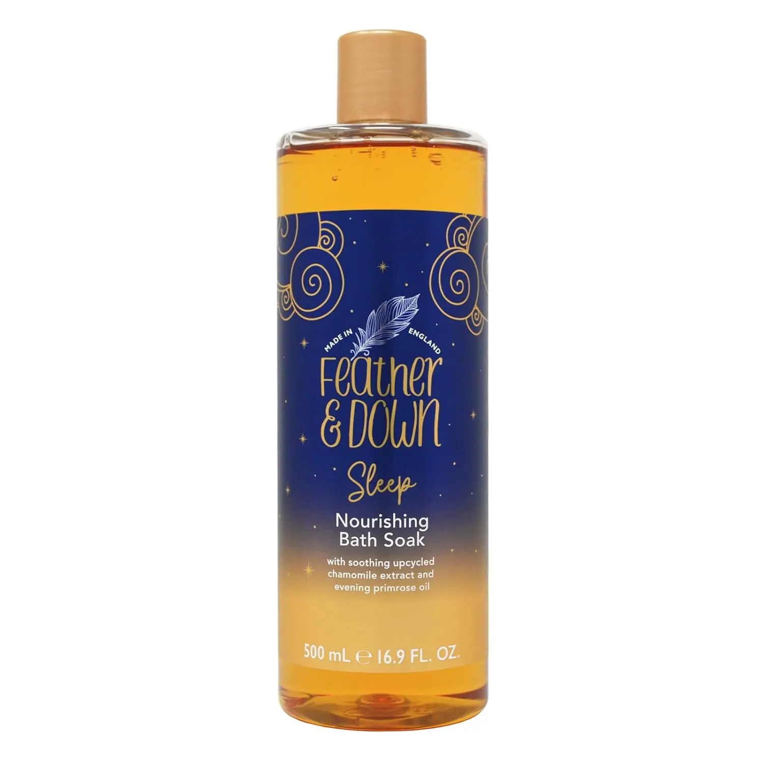 Feather & Down Nourishing Bath Soak with chamomile and evening primrose oil to nourish the body and promote relaxation for a restful sleep.