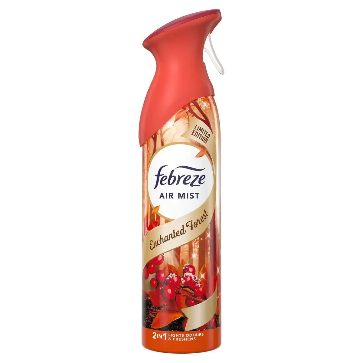 A bottle of Febreze Enchanted Forest air freshener mist, providing a refreshing scent in a 185ml size.