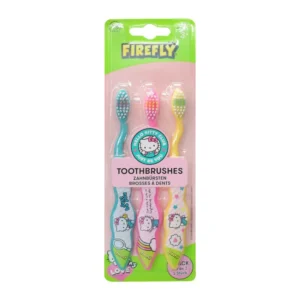 This is a 3-pack of Firefly kids' toothbrushes with soft bristles for gentle cleaning.