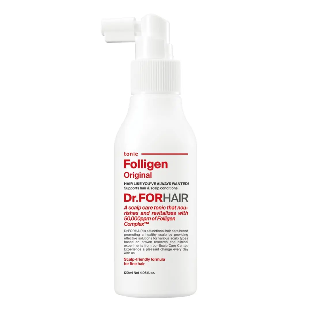 Dr.ForHair Folligen Tonic is a hair growth spray formulated with Folligen Complex to nourish the scalp, strengthen hair follicles, and promote healthy hair.