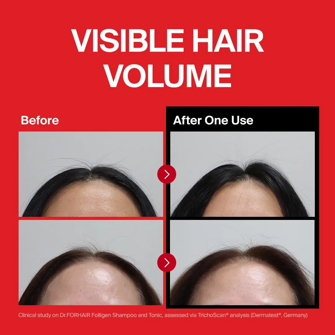 Dr.FORHAIR Folligen Original Biotin Shampoo is designed to help with hair regrowth, hair loss, and thinning hair while increasing volume and strength.