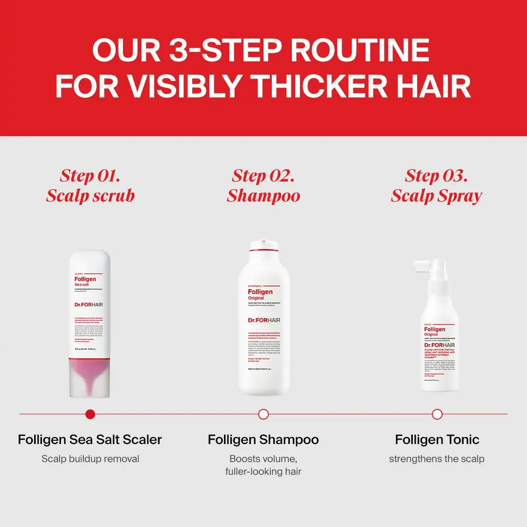 Dr.FORHAIR Folligen Original Biotin Shampoo is designed to help with hair regrowth, hair loss, and thinning hair while increasing volume and strength.