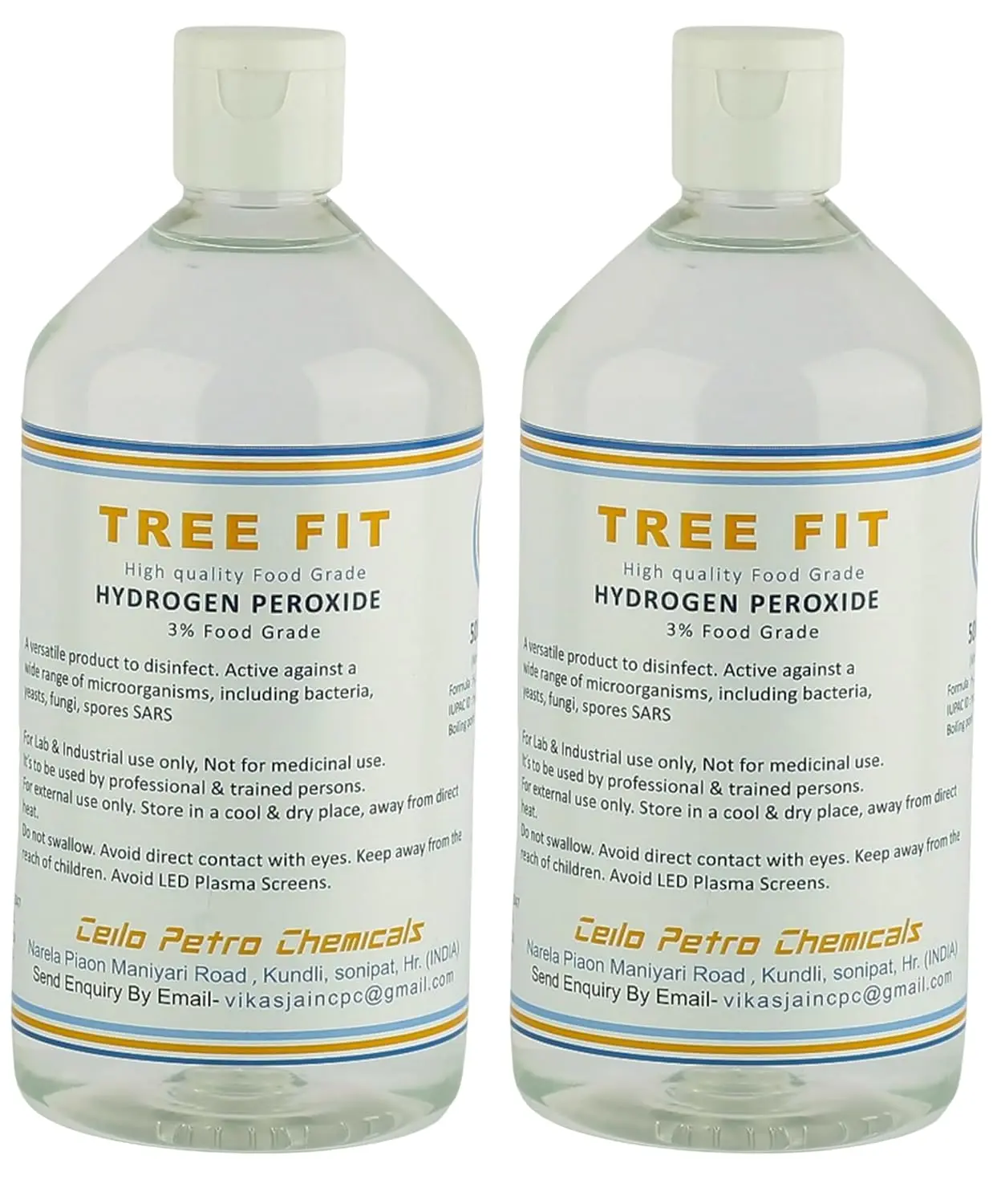 Two bottles of 3% food grade hydrogen peroxide disinfectant, safe for plants, surfaces, and food, killing germs and eliminating odors.