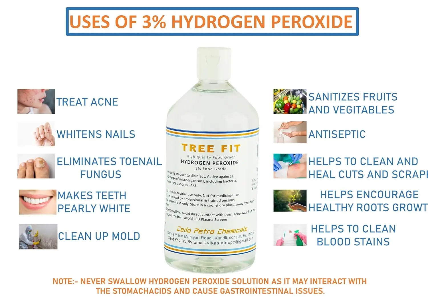 This is a 250ml bottle of food grade hydrogen peroxide 3% solution, perfect as a multi-use disinfectant and for plant care.