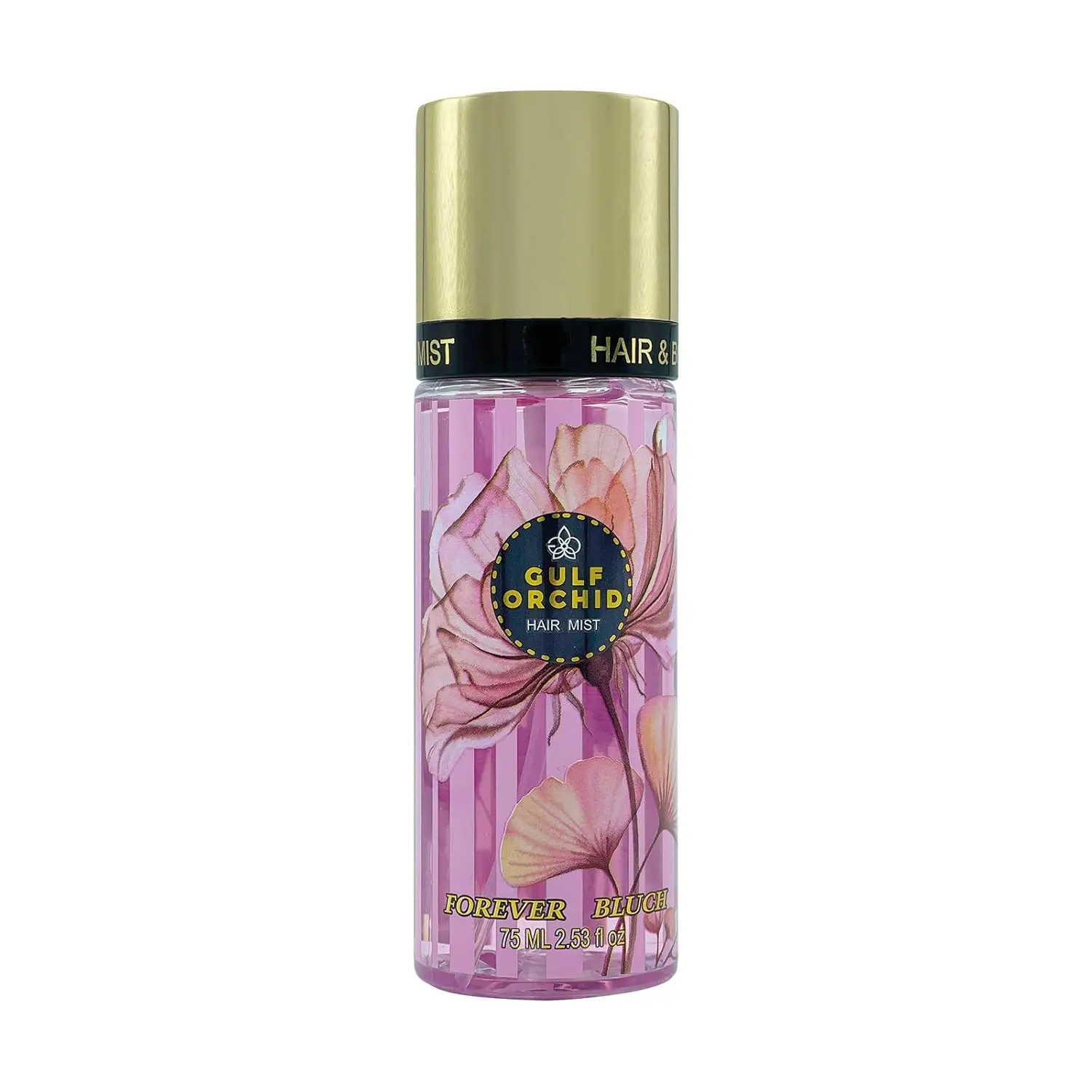 Gulf Orchid Forever Bluch hair perfume with yuzu, pomegranate, peony, lotus, musk, and amber notes in a 75ml bottle.