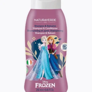 Naturaverde Disney Frozen shampoo and conditioner with organic cornflower extract is dermatologically tested and free of allergens, parabens, and SLS/SLES.