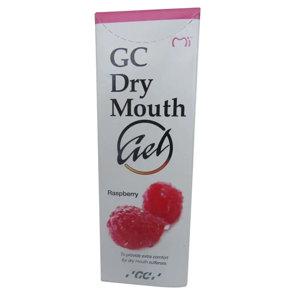 GC Dry Mouth Gel in raspberry flavor provides a protective coating and relief from dry mouth for denture wearers, children, and anyone experiencing dry mouth symptoms.