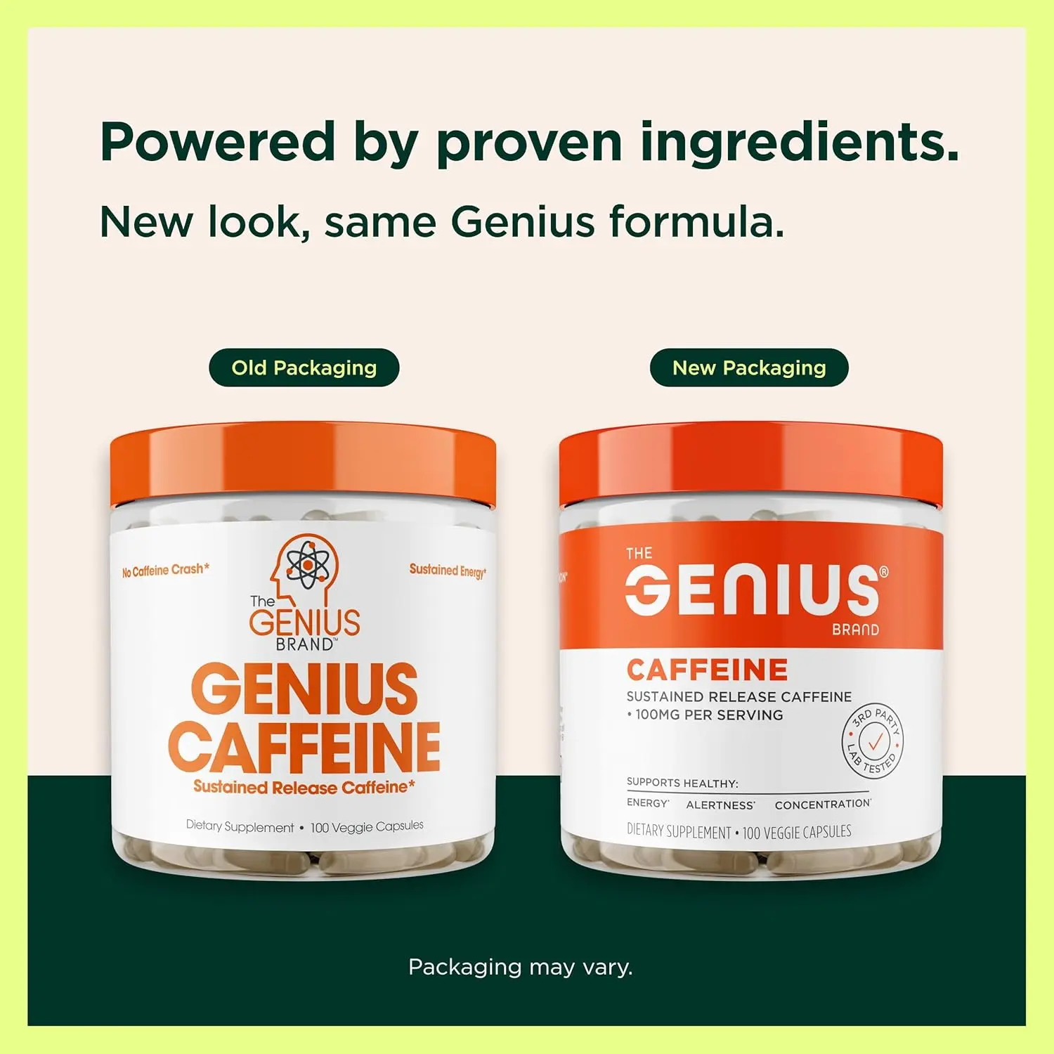 Genius Caffeine pills provide sustained-release energy and focus without jitters or a crash, thanks to its microencapsulated formula for enhanced performance and productivity.