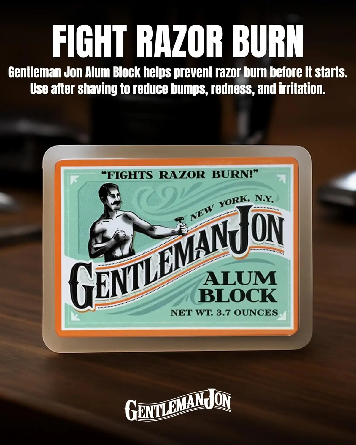 Gentleman Jon alum block in a plastic case soothes skin after shaving, preventing razor burn and closing pores for a fresh feeling.