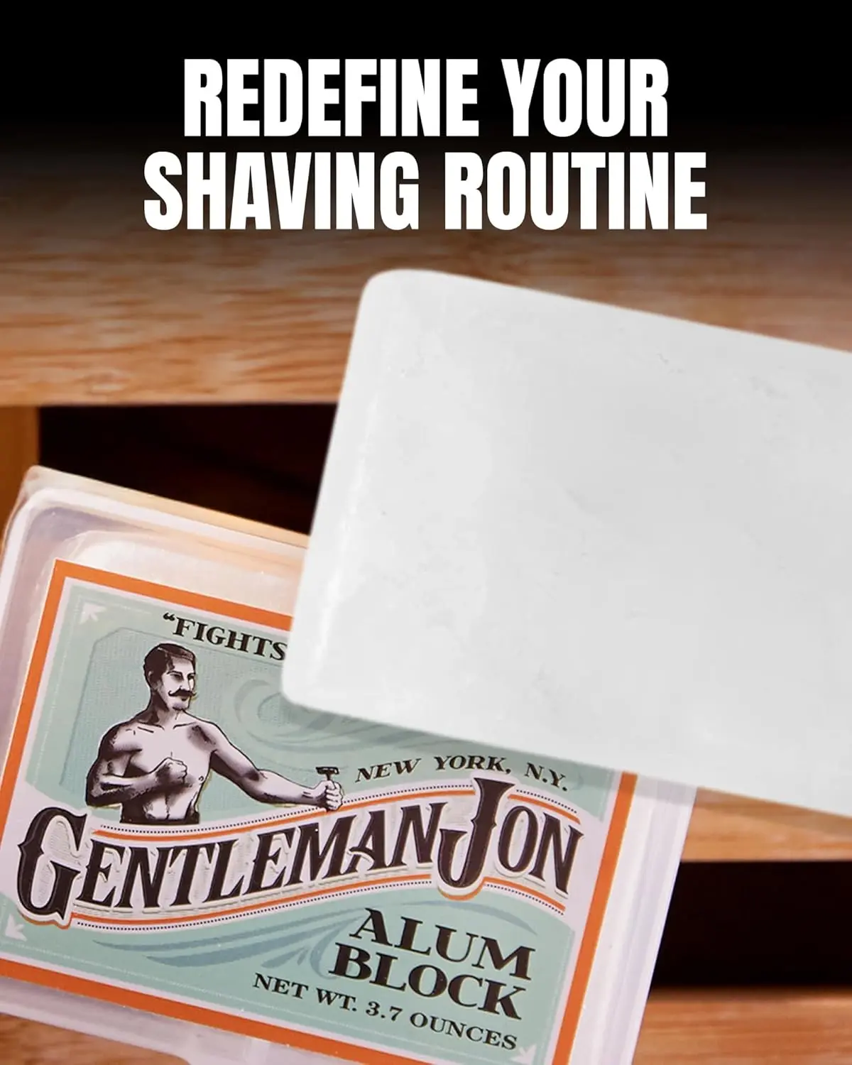 Gentleman Jon alum block in a plastic case soothes skin after shaving, preventing razor burn and closing pores for a fresh feeling.