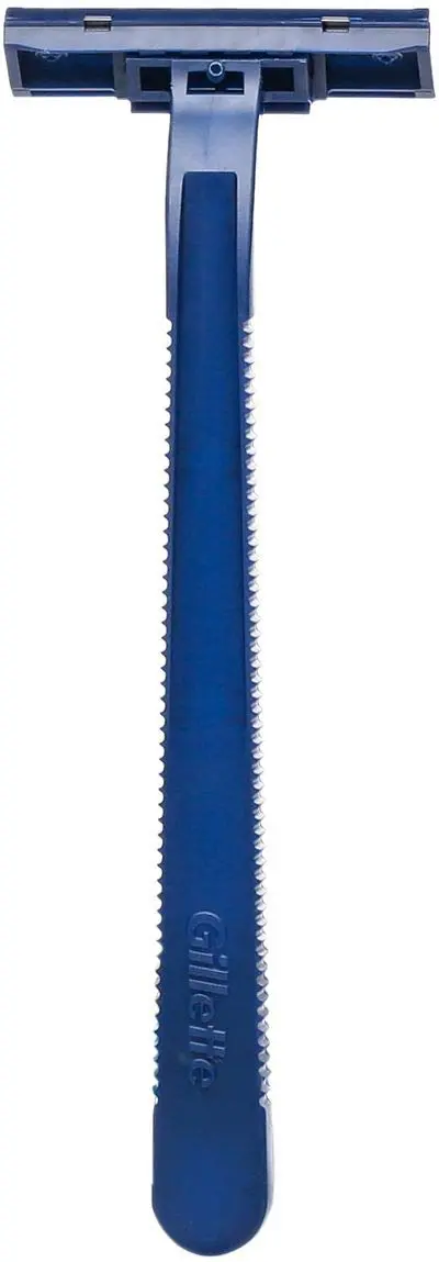 A package of ten Gillette 2 disposable razors featuring twin platinum-coated blades and a fixed head for a close, comfortable shave.