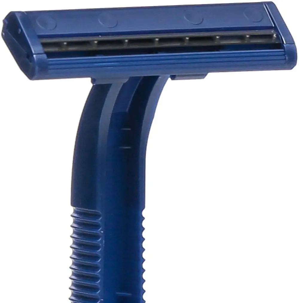 A package of ten Gillette 2 disposable razors featuring twin platinum-coated blades and a fixed head for a close, comfortable shave.