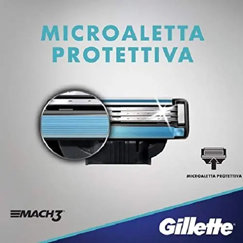 A pack of eight Gillette Mach 3 razor blade refills designed with stronger-than-steel blades for long-lasting sharpness and up to 15 comfortable shaves per blade, featuring a lubrication strip and advanced skin guard for a smooth shave.