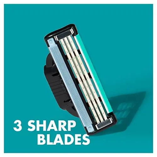 A pack of twelve Gillette Mach3 razor blade refills for men, featuring three stronger-than-steel blades and an enhanced Lubrastrip for a smooth shave.