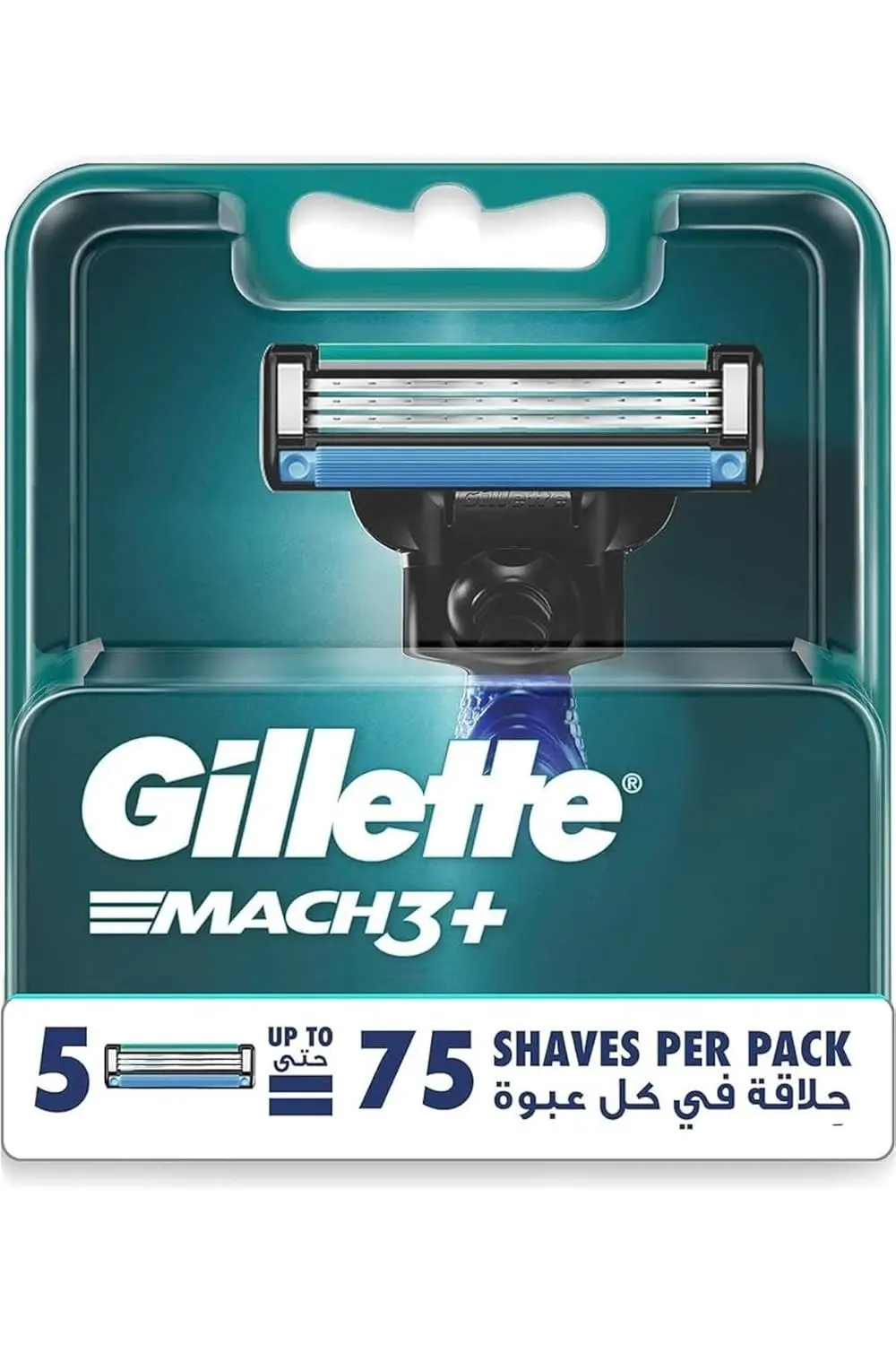 Five Gillette Mach3+ razor blade refills provide a close, comfortable shave with enhanced glide and skin protection.