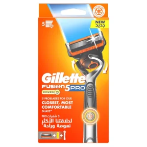 Gillette ProGlide5 Power Razor with Flexball technology, back edging blade, lubrication, and micropulsations for a smooth, comfortable shave lasting up to a month per blade.
