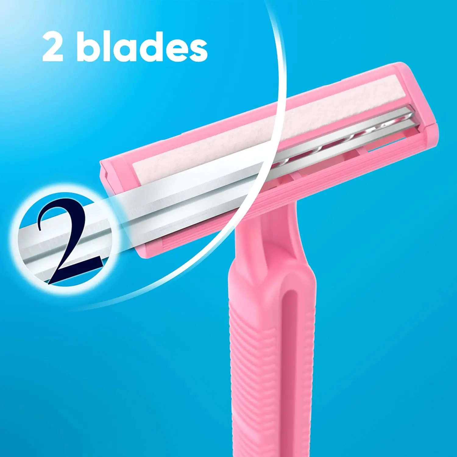 This image shows a pack of 18 Gillette Venus Daisy disposable razors featuring 2 thin blades for comfort, a lubricating strip for a smooth shave, a fixed head, and a comfortable grip handle designed for secure hair removal.