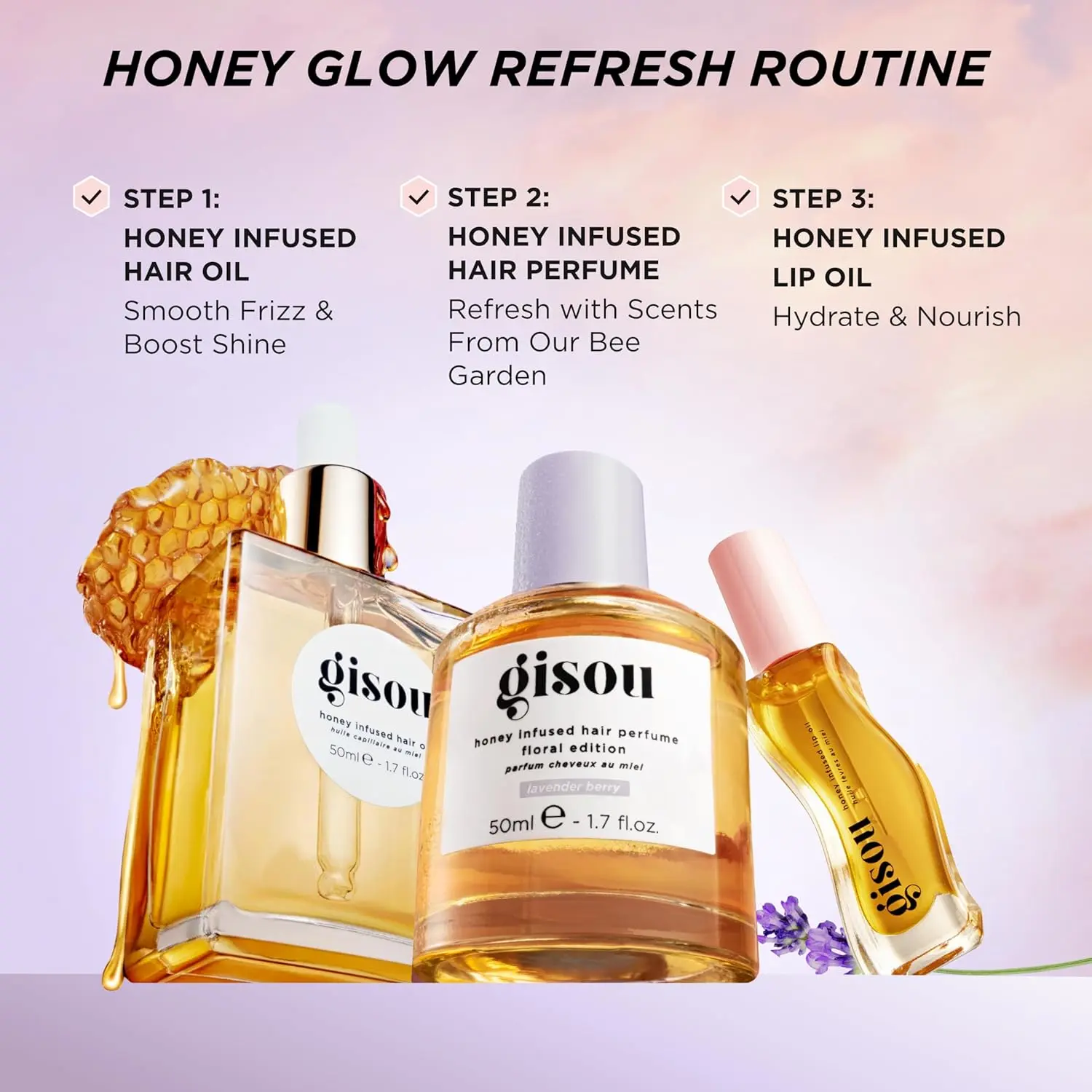 A bottle of Gisou Honey Infused Hair Perfume promises to hydrate dry hair and add a delicate wildflower honey scent with healthy shine.