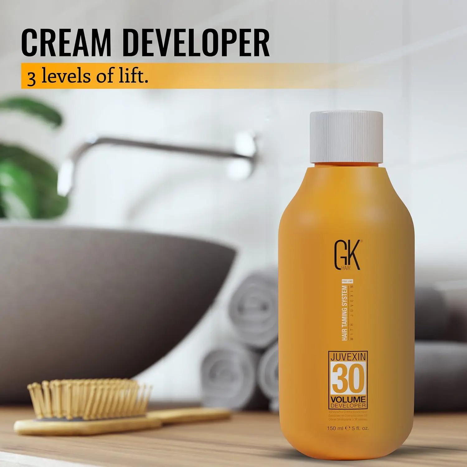 GK Hair 30 Volume Developer ensures long-lasting, vibrant hair color and effective bleaching with professional results, thanks to its moisture-balancing formula and non-drip consistency.