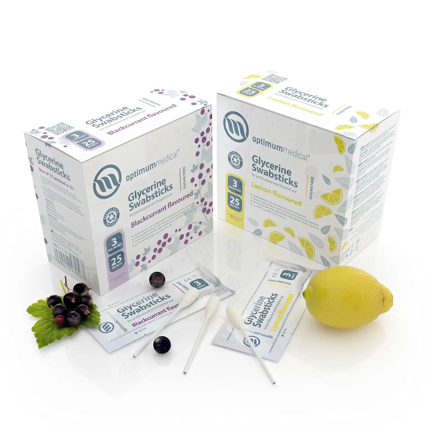 Optimum Medical lemon flavored glycerin swabsticks provide sugar-free dry mouth relief and enhanced patient comfort with a soft tip, individually wrapped for freshness.