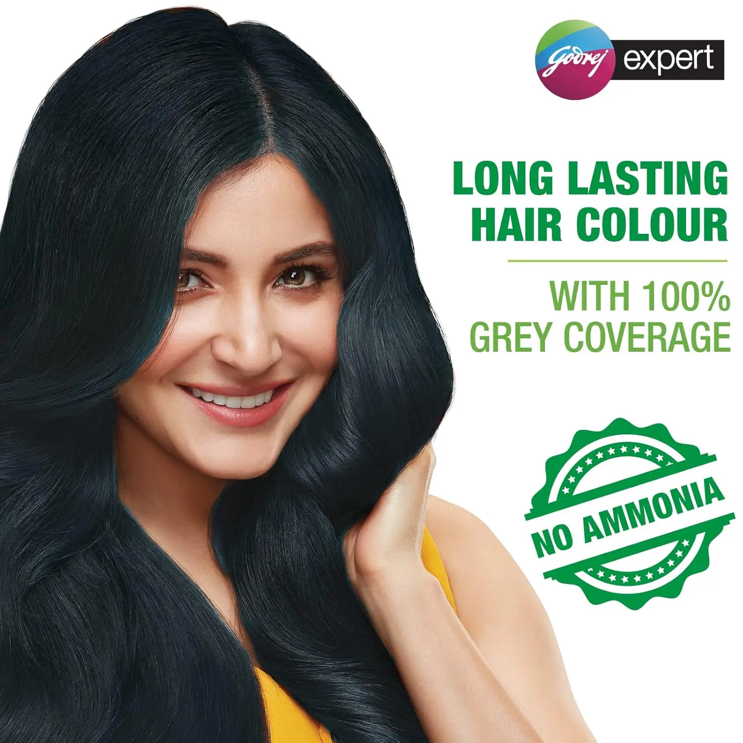 Godrej Expert Rich Crème Natural Black hair color provides 100% grey coverage with long lasting shine, enriched with Aloe Vera and Milk Protein for soft, ammonia-free hair.